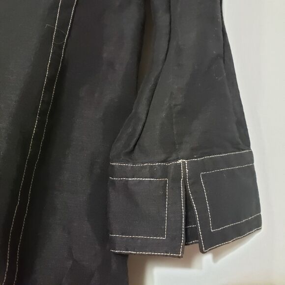 Rena Rowan Womens Size 8 Black Jacket Yellow Top Stitching 4 Buttons Linen Blend - Picture 5 of 12